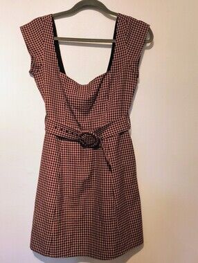 Pink, Tan and Black Gingham Jumper Dress with Belt